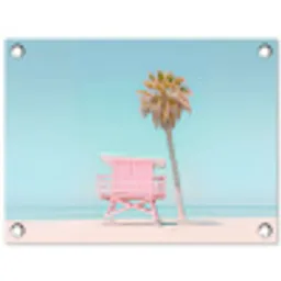 Palmboom - Strandhuis - Roze tuinposter los doek klein -3d