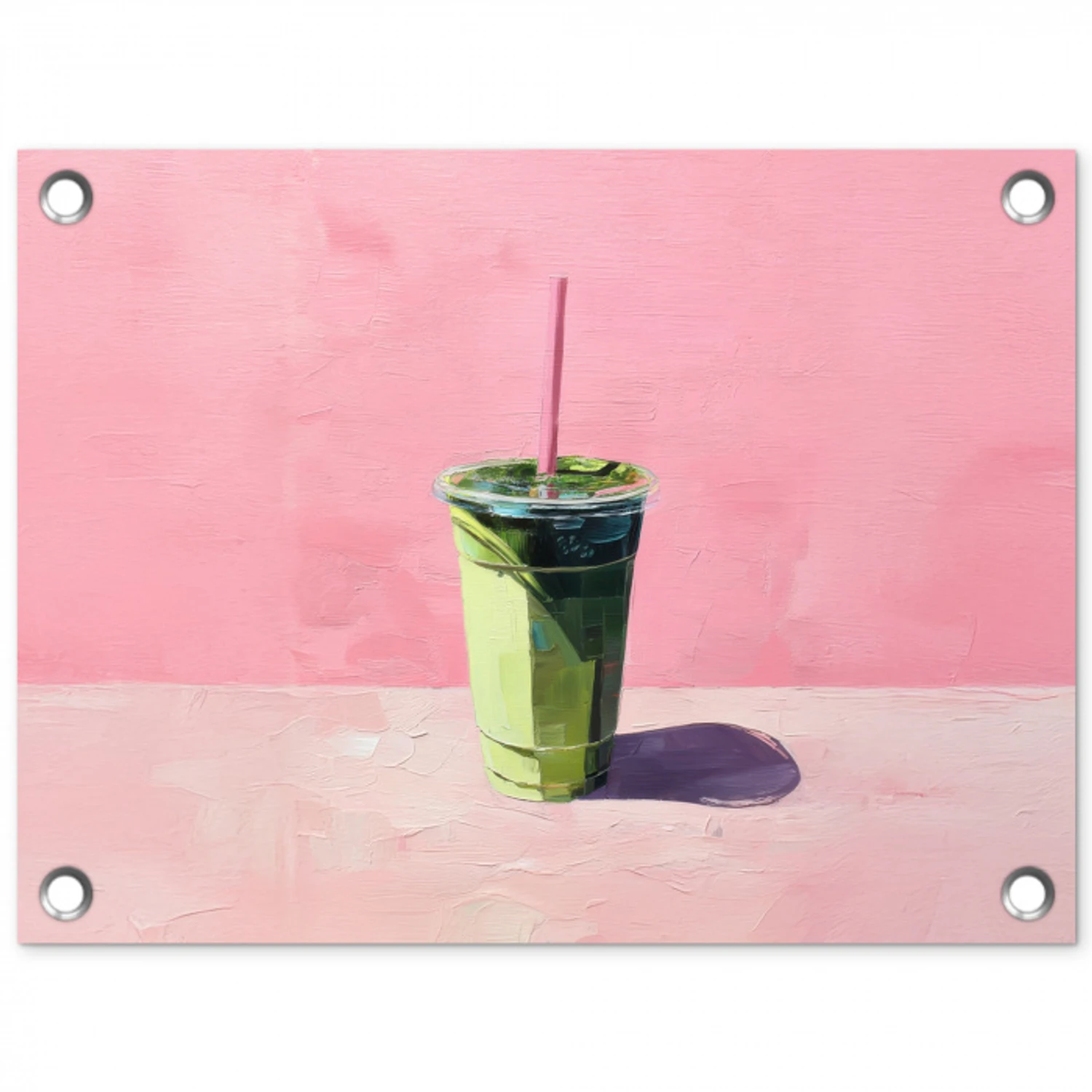 Beker - Rietje - Minimalistisch - Groen tuinposter los doek klein -3d