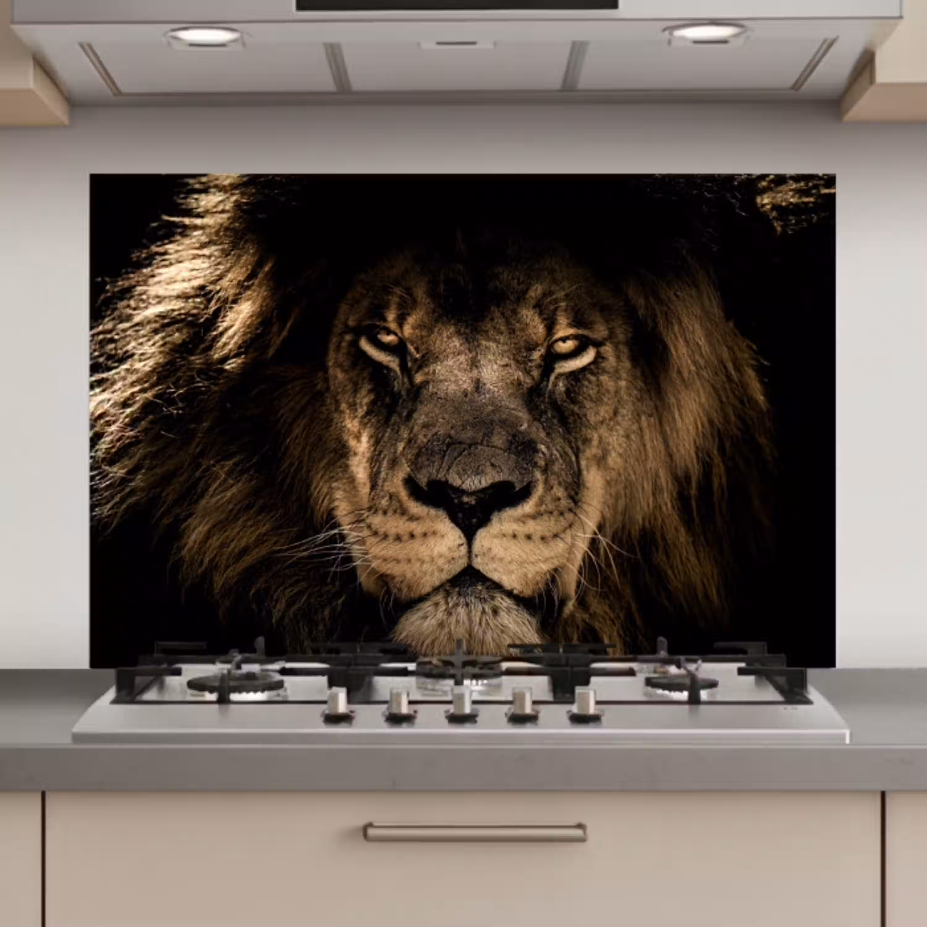 Leeuw - Dieren - Zwart - Portret keuken achterwand spatscherm klein -3d_website