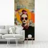 Vrouw - Bril - Strik - Retro fotobehang vinyl groot -woonkamer