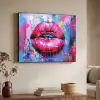 Graffiti - Lippen - Felroze - Geschilderd Textielframe zwart klein -sfeer3