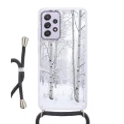 Berkenbomen - Sneeuw - Winter - Bos - Wit Hoesje Samsung Galaxy A52 5G met koord klein -3d