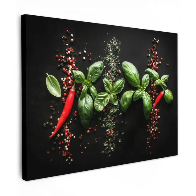 Canvas Print - Chilies - Basil - Leaves - Red