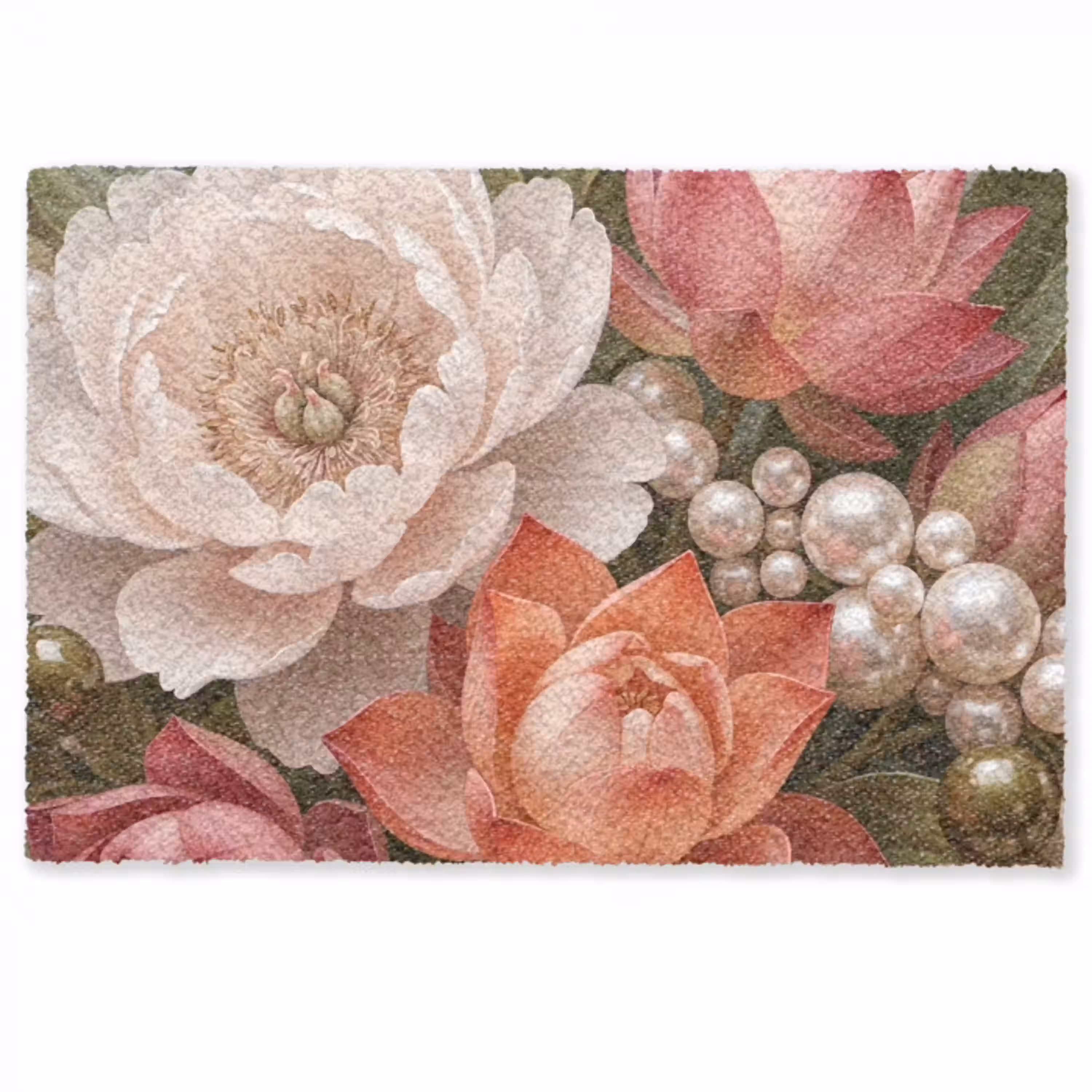 Bloemen - Parels - Elegant - Roze - Wit Deurmat klein -zkaufland3d