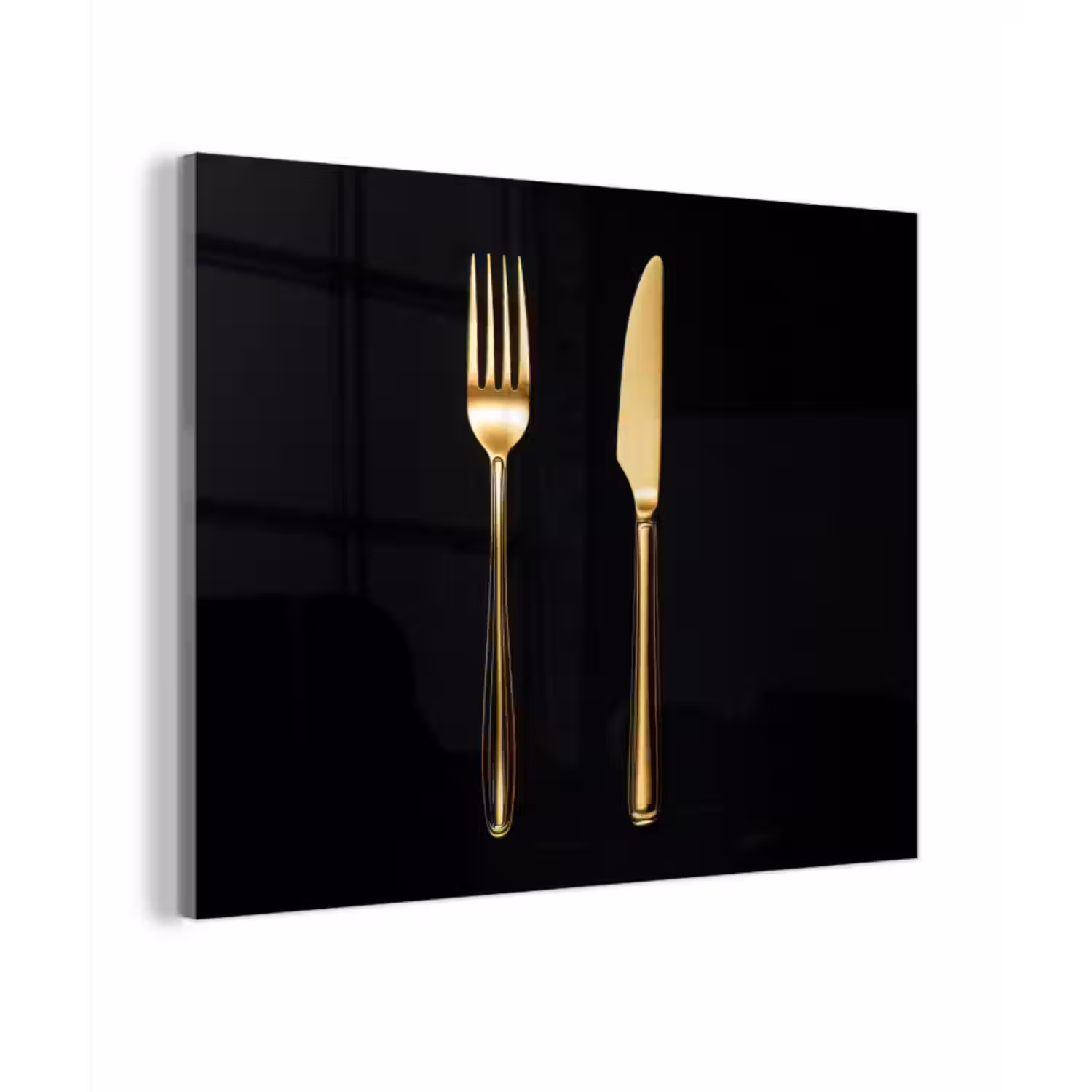 Glas schilderij - Bestek - Goud - Mes - Vork