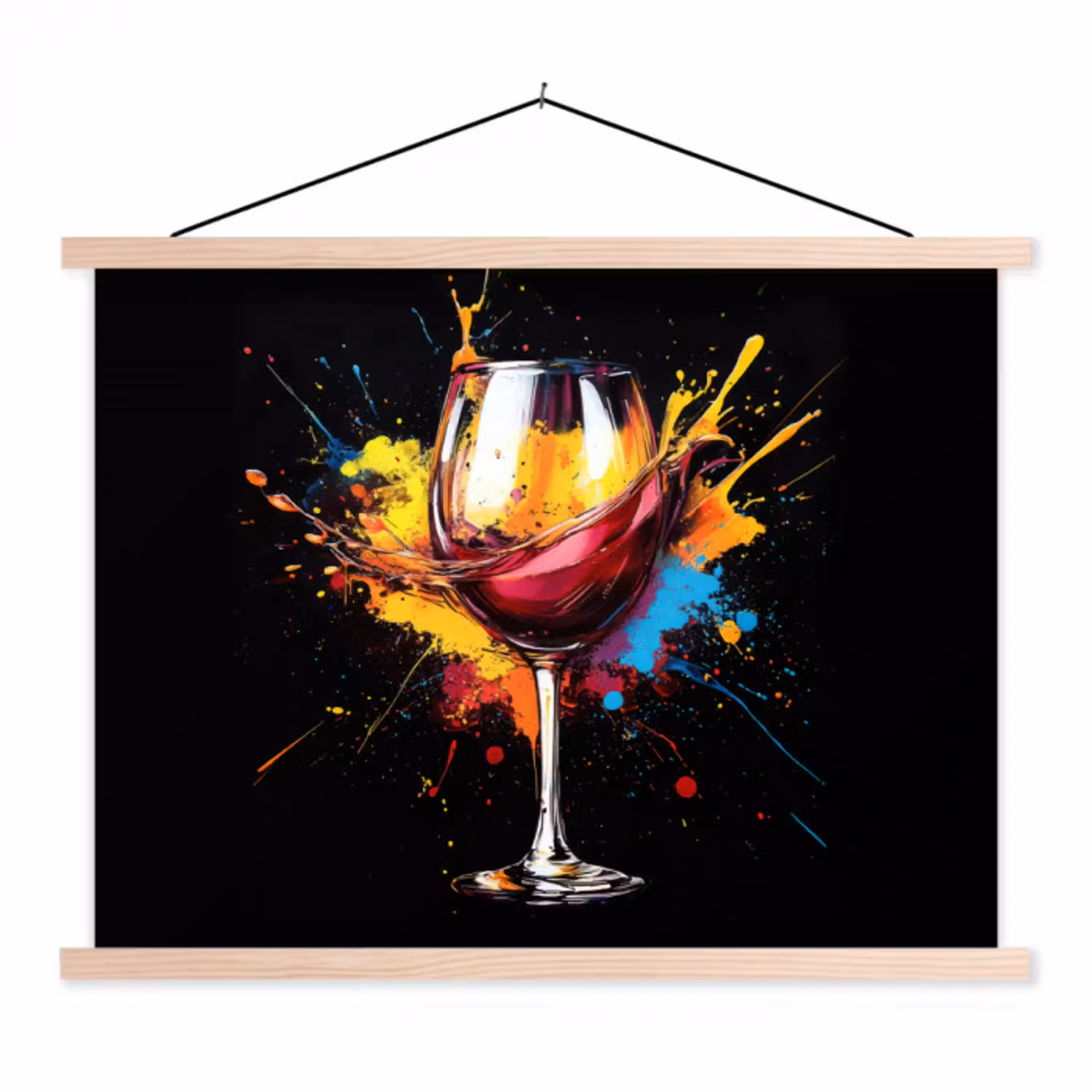 Wijn - Glas - Graffiti - Borrel - Rood - Verf textielposter latten blank klein -3d