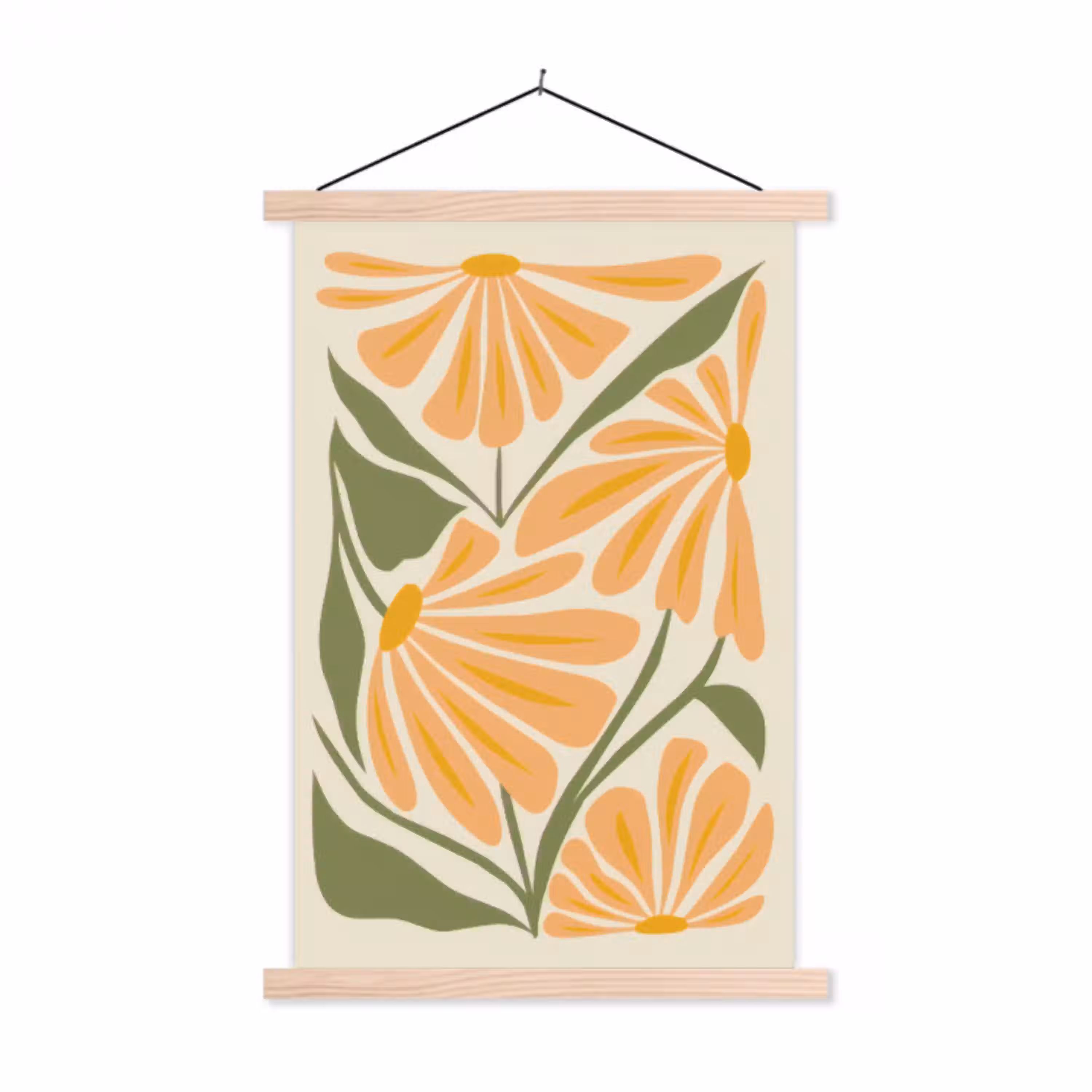 Blaadjes - Zachtoranje - Bloemen textielposter latten blank klein -3d