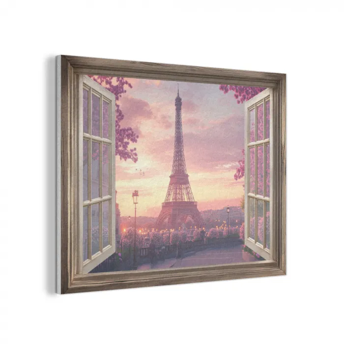 Doorkijk - Parijs - Eiffeltoren - Roze - Kersenbloesem PET vilt klein -3d