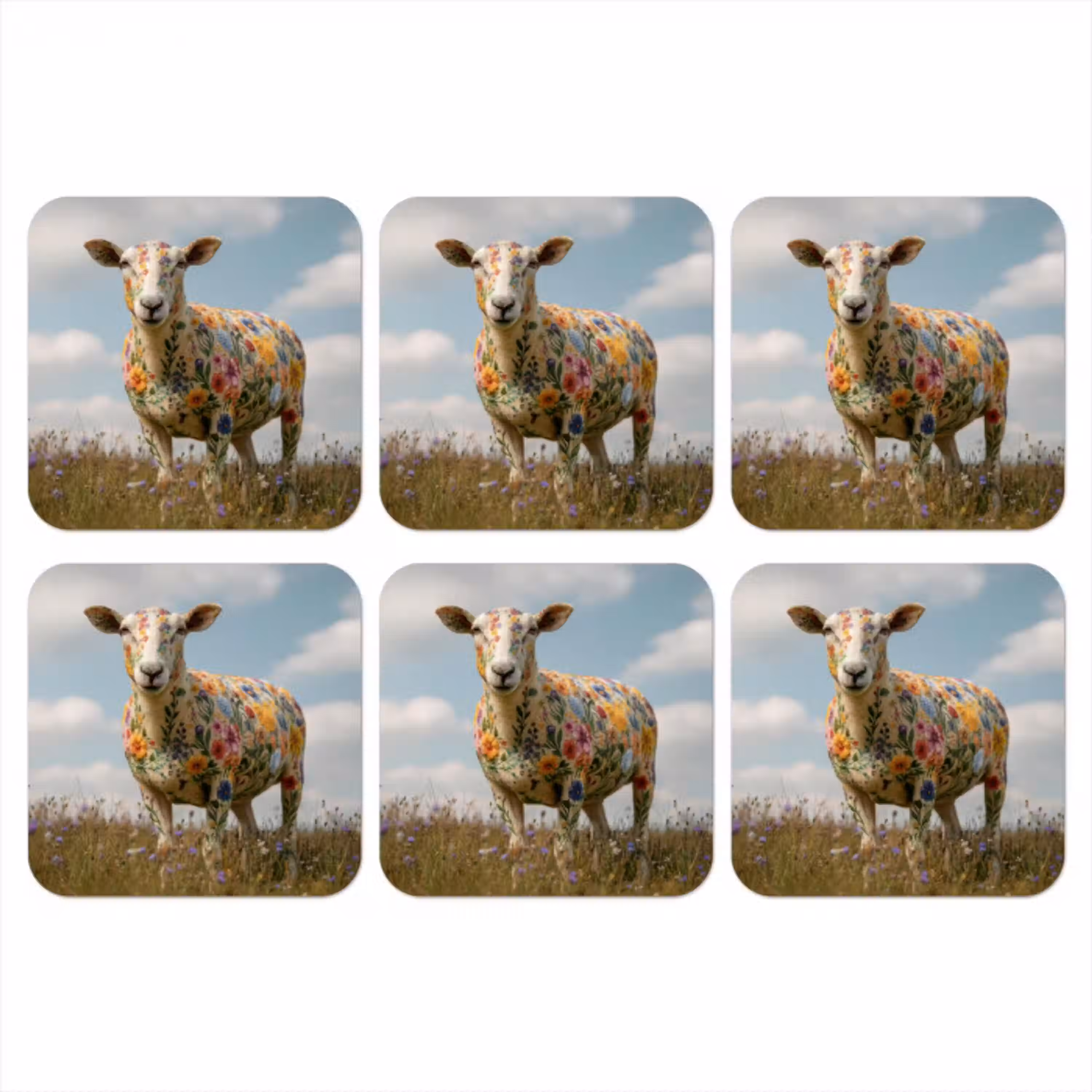 Schaap - Bloemen - Weide onderzetter kurk middel -3d