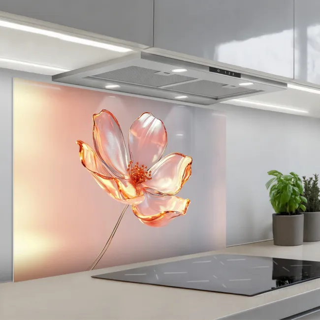 Spatscherm keuken - Glazen - Bloem - Roze