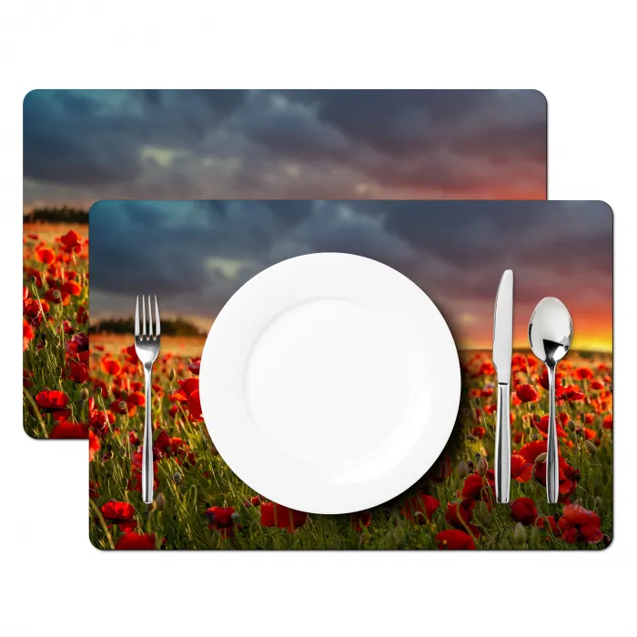Zonsondergang - Klaprozen - Rood - Bloemen - Veld - Natuur Placemat vinyl groot -zzsfeer2_Kitchenyeah-website