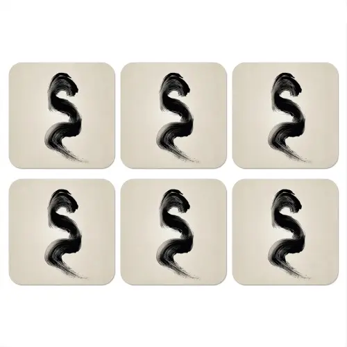 Penseelstreek - Zwart - Minimalistisch onderzetter kurk middel -3d