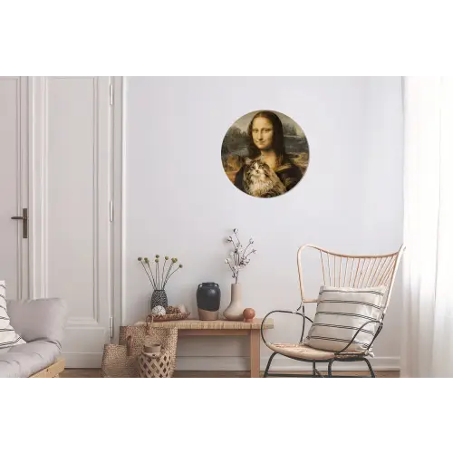 Mona Lisa - Kat - Leonardo da Vinci - Vintage - Kunstwerk - Oude meesters - Schilderij Wandcirkel aluminium klein -woonkamer
