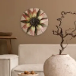Droogbloem - Protea - Vintage - Beige - Rustiek Wandcirkel kunststof plaat 5mm dik klein -sfeer1