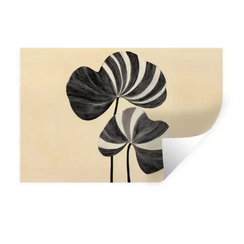 Zwart - Bladeren - Strepen - Minimalistisch Muursticker klein -3d