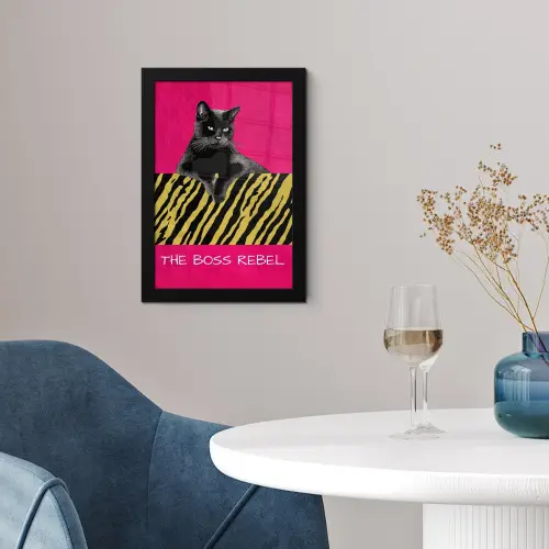 Kat - Baas - Roze - Tijgerprint fotolijst zwart zonder passe partout klein -sfeer4
