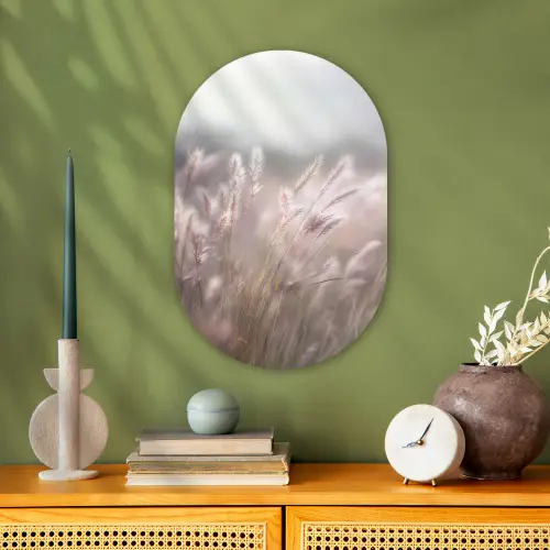 Graspluimen - Wind - Beige - Mistig Wandcirkel Ovaal Forex klein -sfeer2