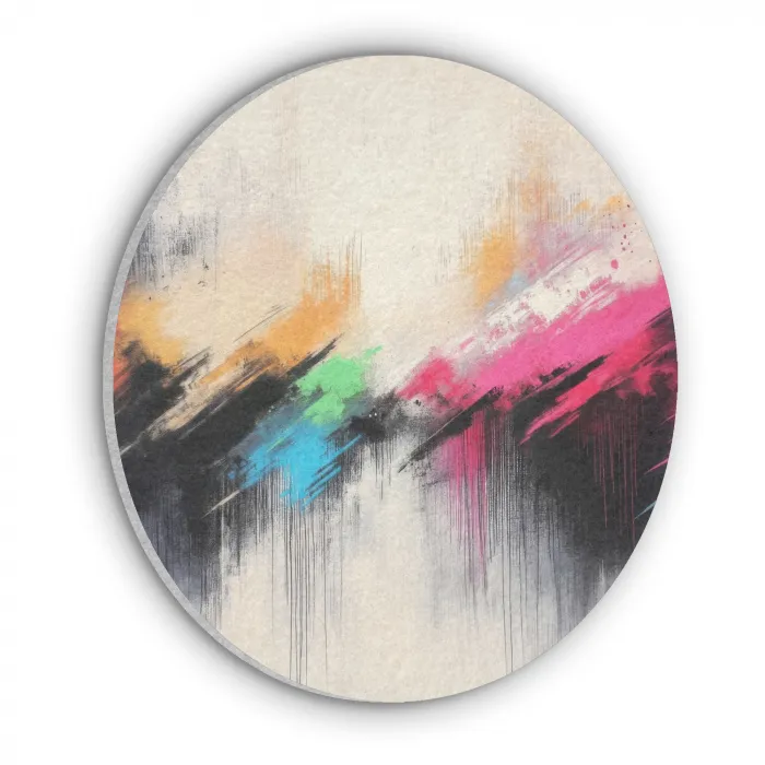 Dynamisch - Abstract - Kleurrijk - Zwart Akoestische PET Vilt - Rond klein -3d
