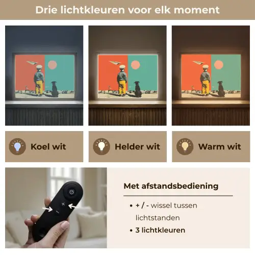 Retro - Jongen - Hond - Rood - Groen Light Box met batterij (Wandlamp) middel -USP_lichtkleurNL