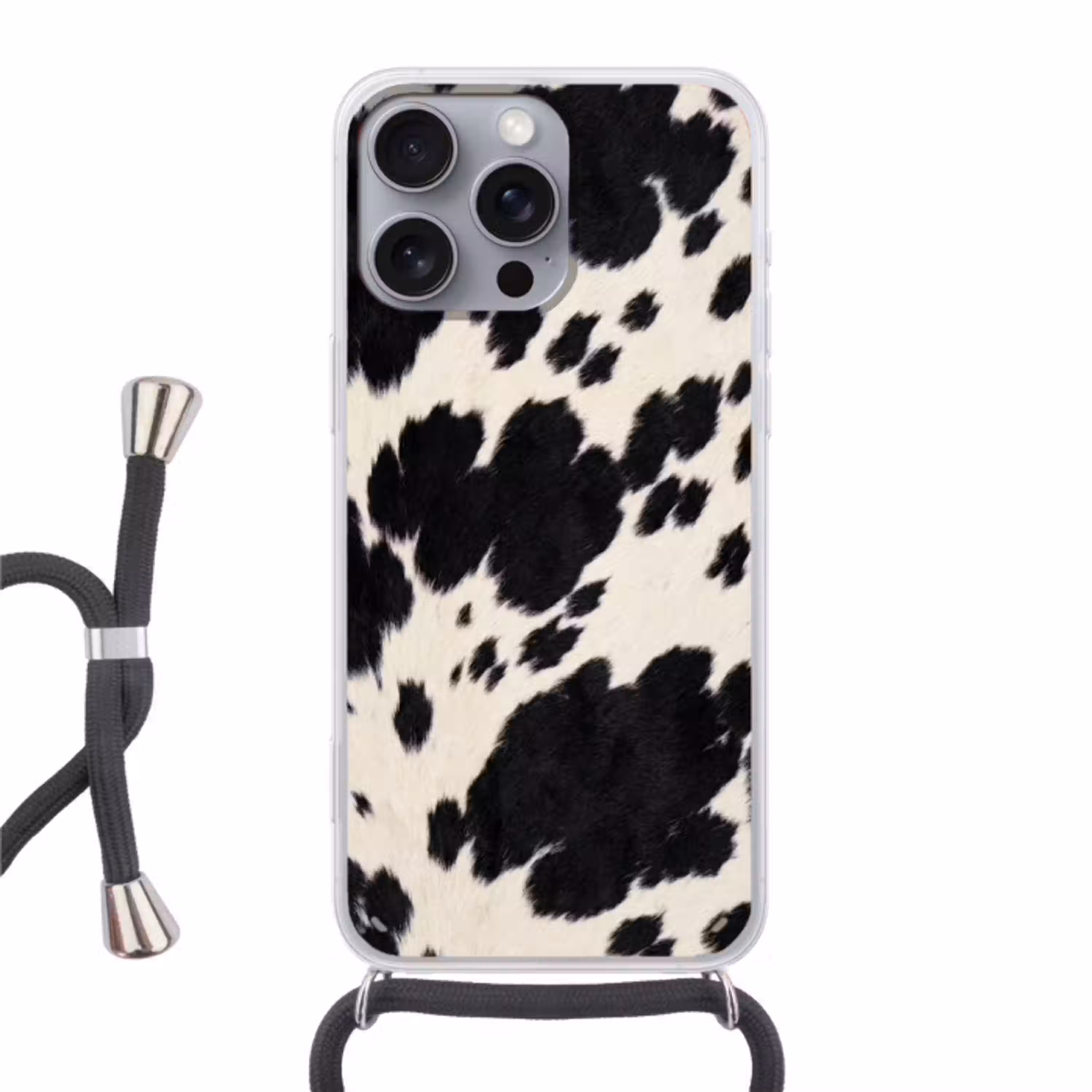 Patroon - Vacht - Zwart - Wit Hoesje iPhone 16 Pro Max met koord klein -3d