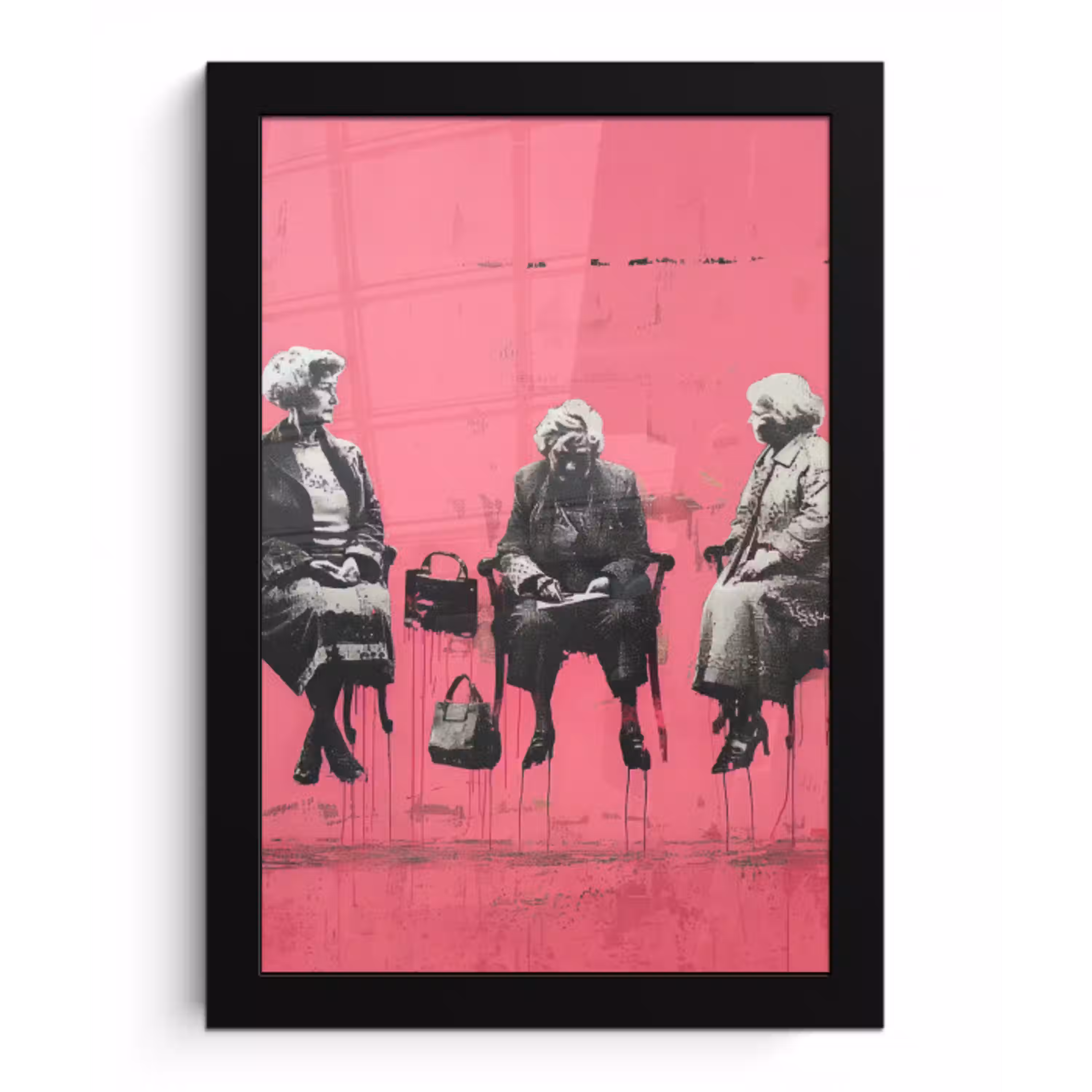 Graffiti - Vintage - Zwart - Street art - Roze - Banksy fotolijst zwart zonder passe partout klein -3d
