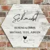 Witgrijs hout - Sierlijk Naambord Hexagon klein -sfeer2