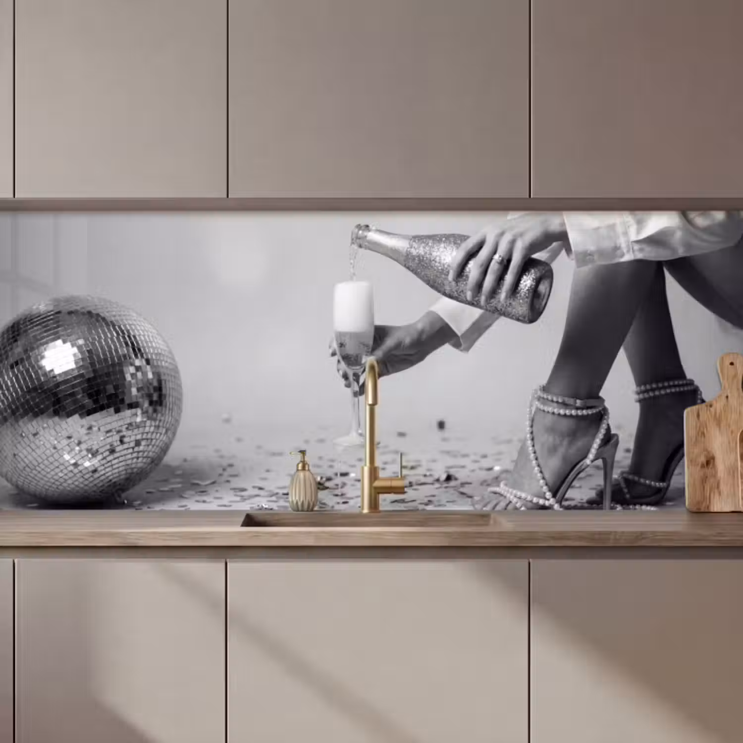 Küchenrückwand - Festlich - Champagner - Discokugel