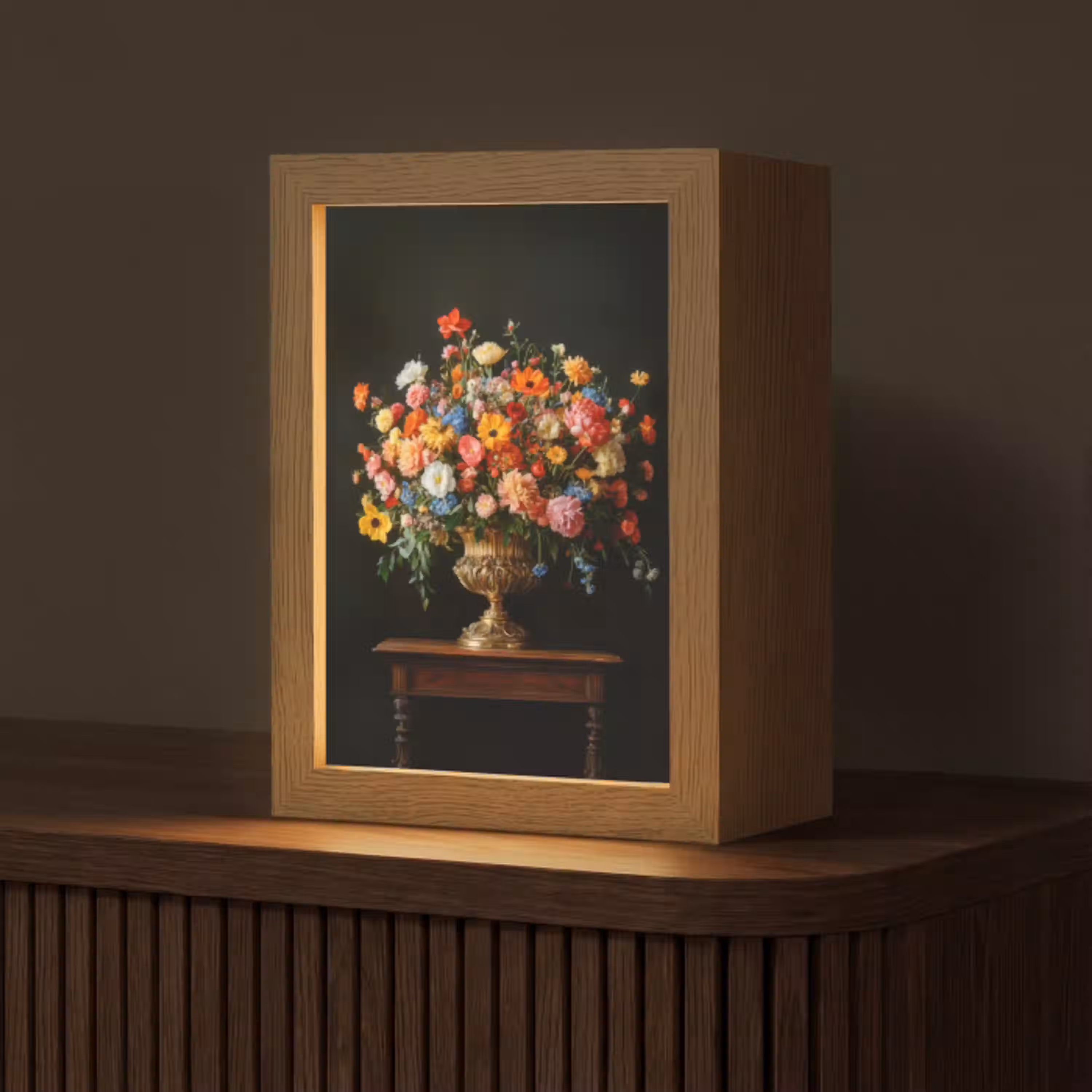 Goud - Bloemen - Kleuren - Vaas Light Box met kabel (Tafellamp) klein -z3d_website