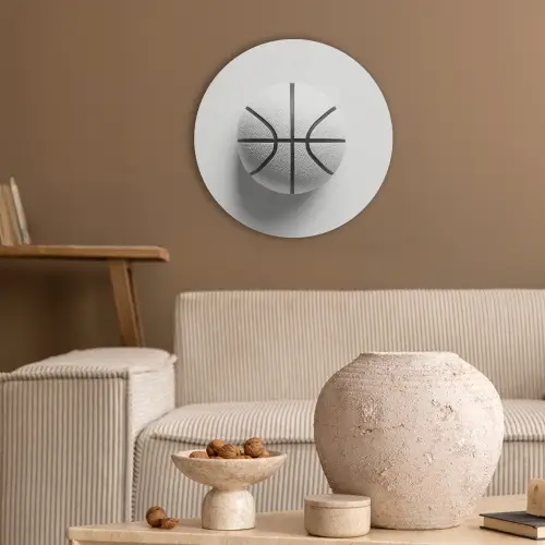 Basketbal - Wit - Schaduw - Lijnen Akoestische PET Vilt - Rond klein -sfeer1