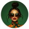 Vrouw - Groen - Modern - Bril - Abstract Wandcirkel kunststof plaat 5mm dik klein -3d
