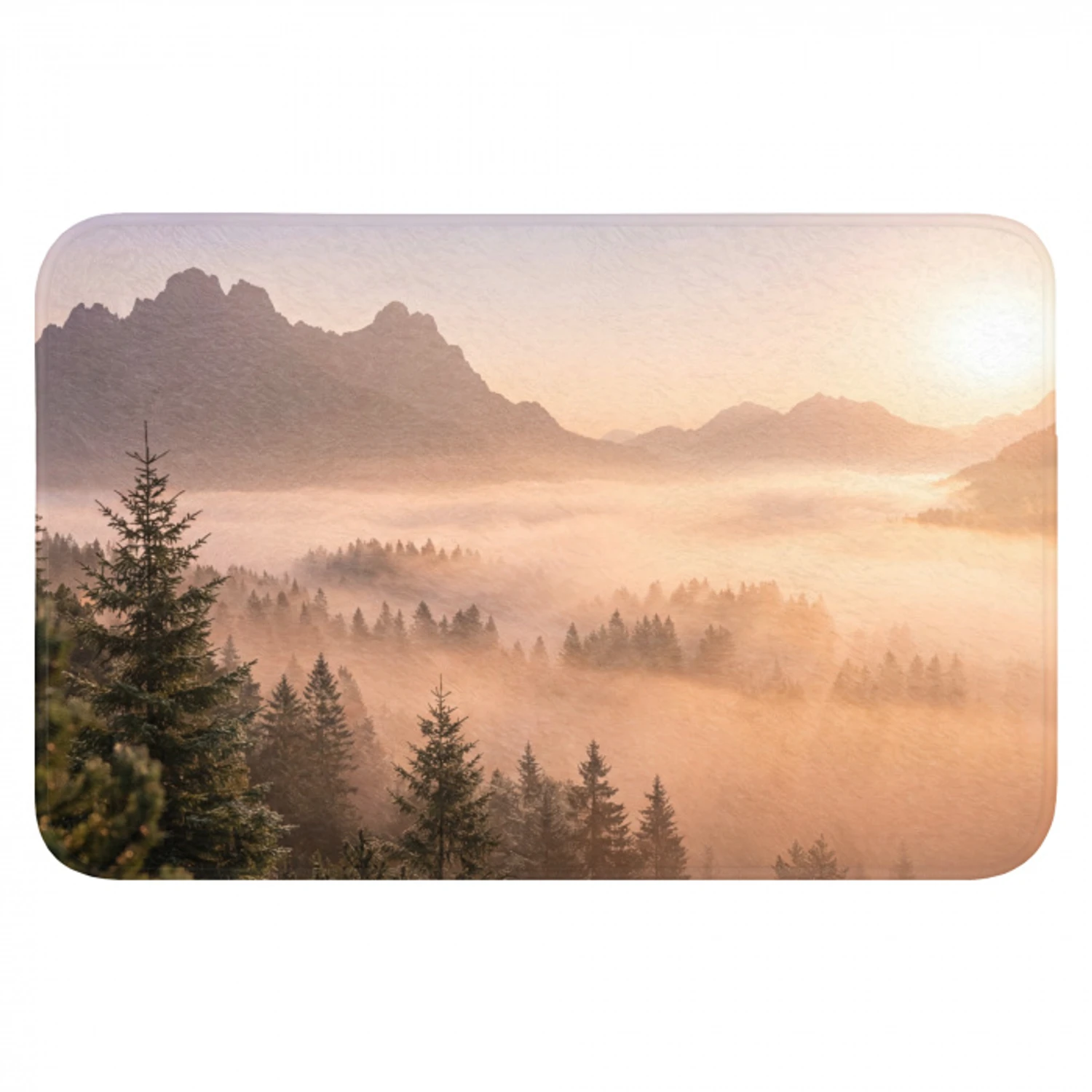 Zonlicht - Mist - Bergen - Bomen Badmat klein -3d