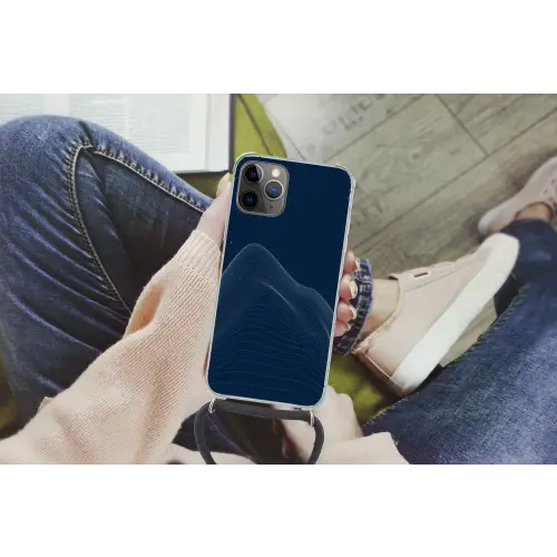 Lijnen - Abstract - Blauw - Wit Hoesje iPhone 12 Pro met koord klein -hand