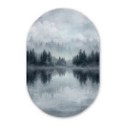 Bos - Meer - Mist - Natuur - Grijs Wandcirkel Ovaal Aluminium middel -3d