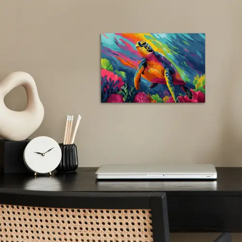 Koraal - Schildpad - Abstract - Water poster papier klein -sfeer1