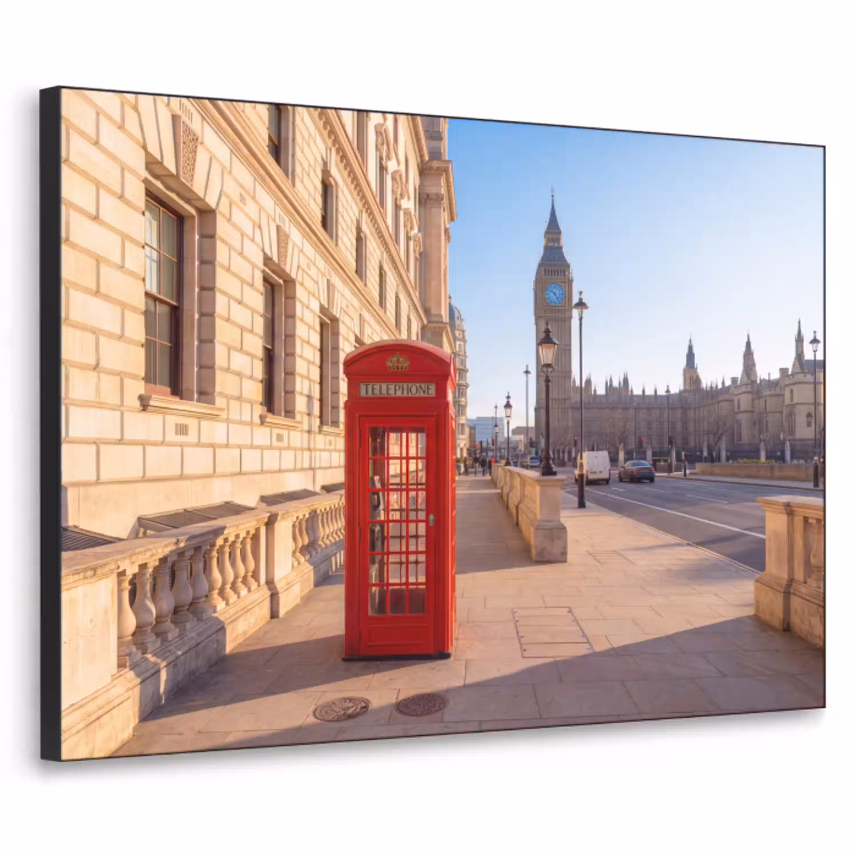 Telefooncel - Rood - Londen - Stad - Architectuur Textielframe zwart klein -3d