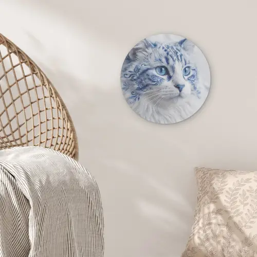 Kat - Patroon - Blauw Akoestische PET Vilt - Rond klein -sfeer4