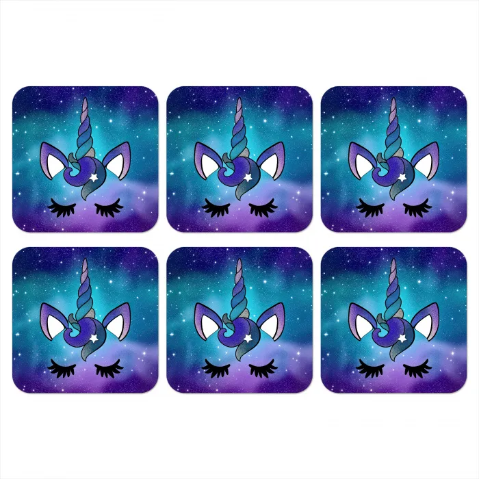 Eenhoorn - Sterrenhemel - Ster - Blauw onderzetter kurk middel -3d