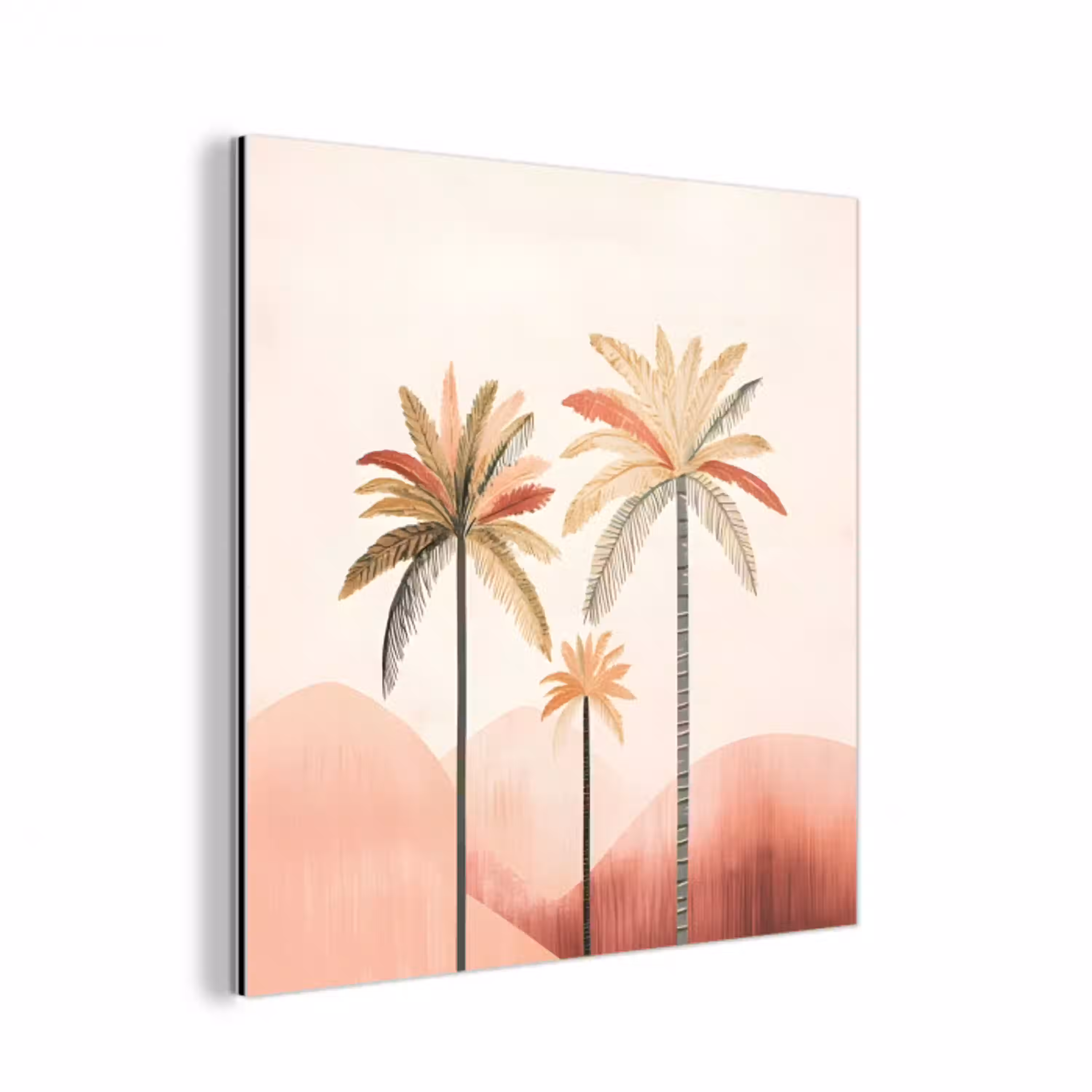 Palmbomen - Heuvels - Minimalistisch - Zachtroze aluminium wit klein -3d
