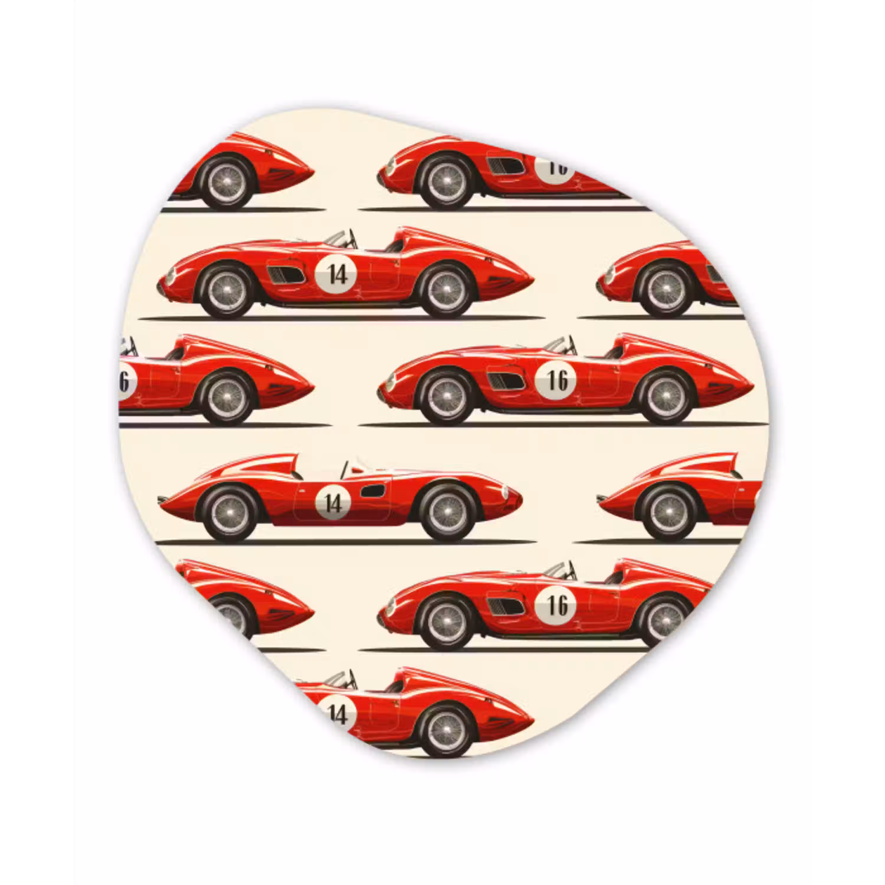 Raceauto - Retro - Rood Wandcirkel Organisch Forex 3mm klein 629 -3d