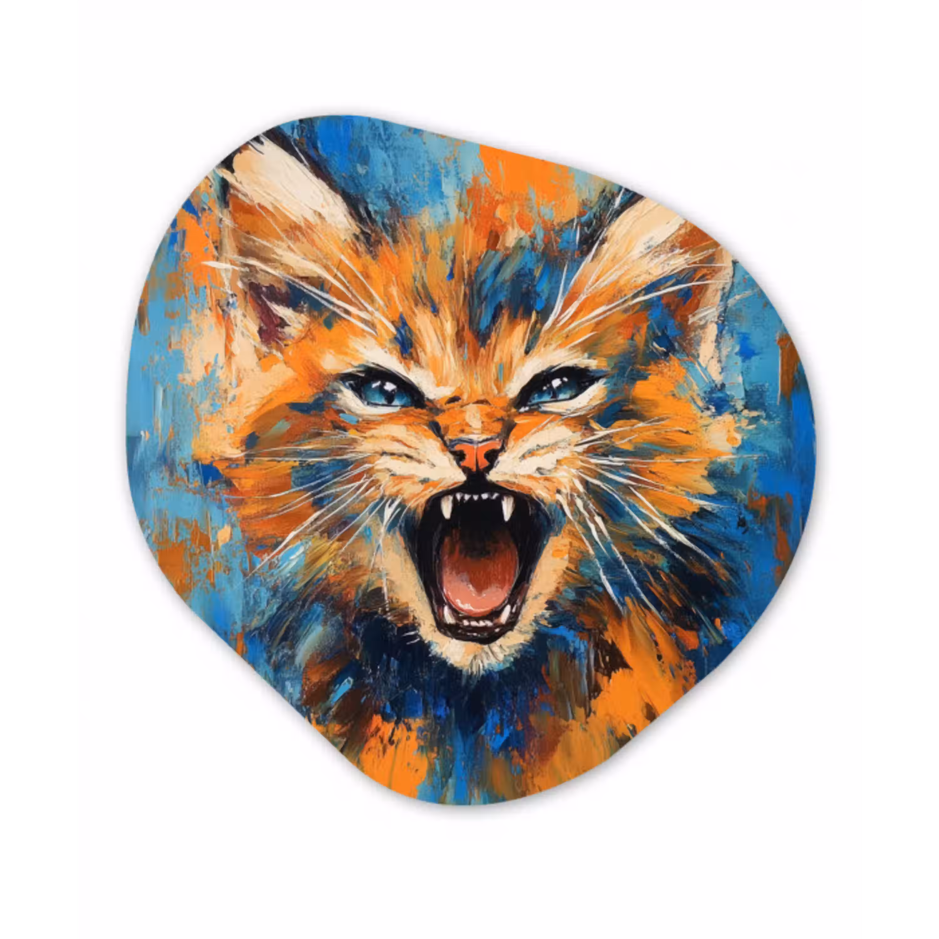 Kat - Kleurrijk - Oranje - Blauw Wandcirkel Organisch Aluminium middel -3d