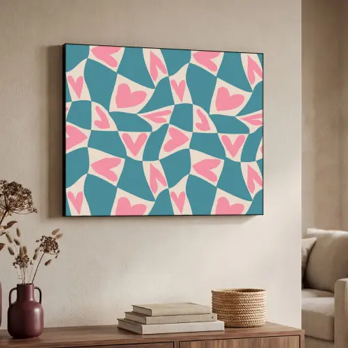 Blauw - Vlakken - Patroon - Hartjes Textielframe zwart klein 947 -sfeer3