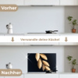 Bladeren - Zwart - Goud - Luxe - Planten keuken achterwand spatscherm klein -voor_na_DE