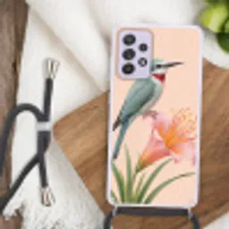 Vogel - Bloem - Natuur - Roze Hoesje Samsung Galaxy A52 5G met koord klein -sfeer4