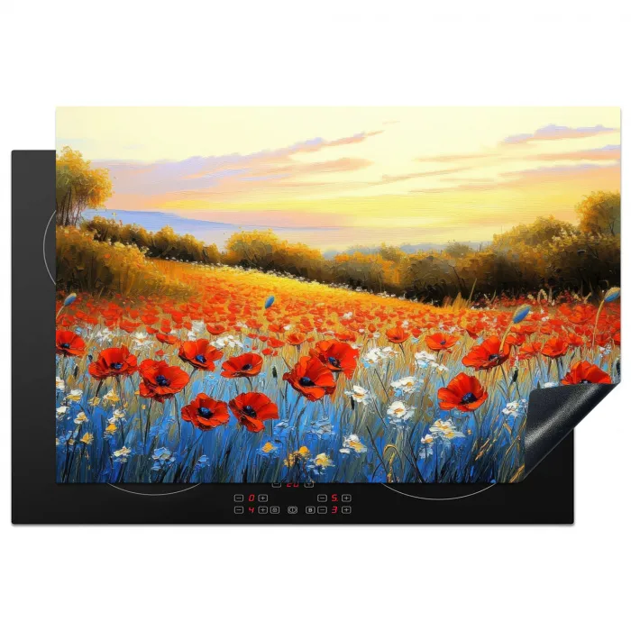 Klaproos - Bloemenveld - Kleurrijk Inductie beschermer vinyl 3mm klein -3d