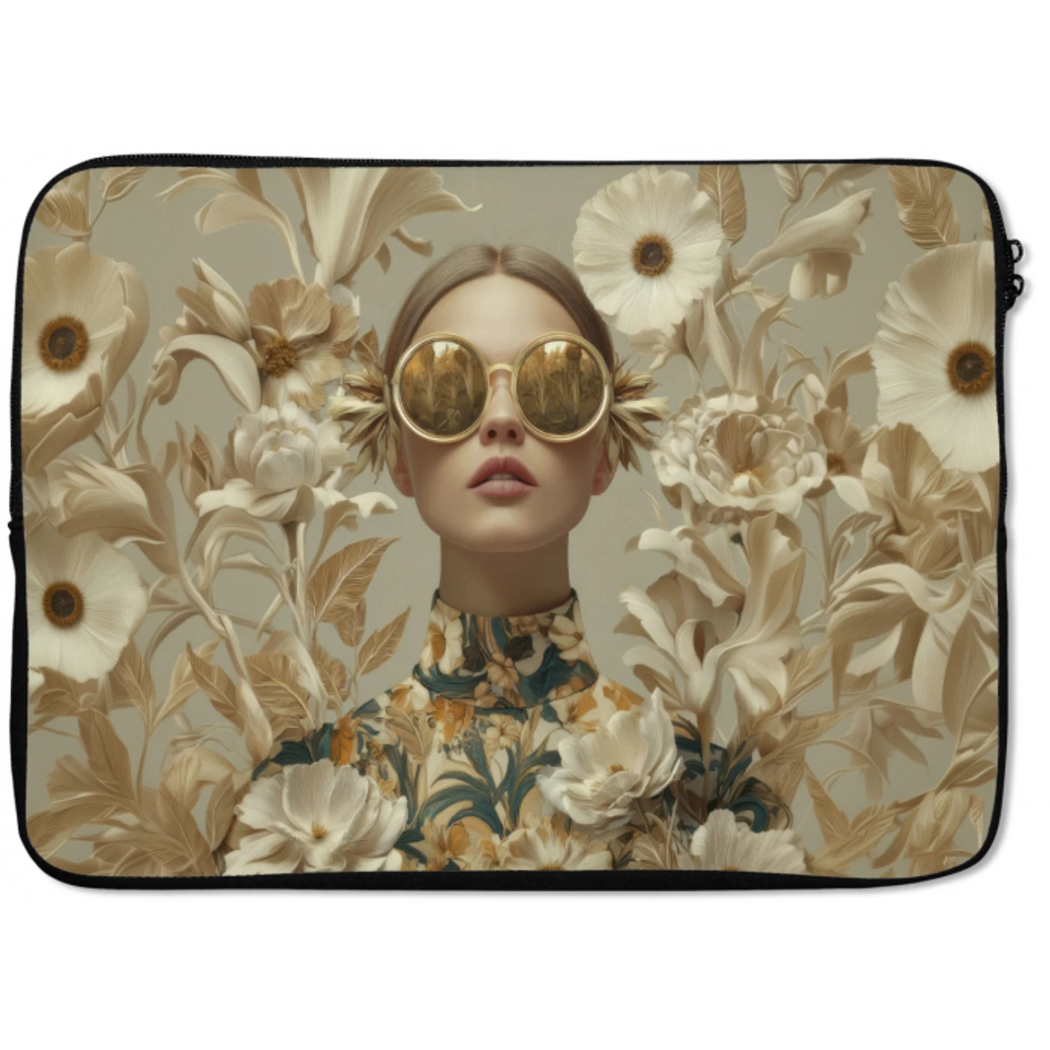 Vrouw - Bloemen - Zonnebril - Wit laptophoes neopreen klein -zkaufland3dotto