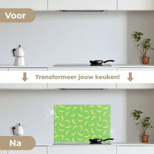 Groen - Geel - Bananen keuken achterwand spatscherm klein 900 -voor_na_NL