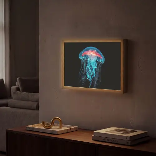 Kwal - Tentakels - Blauw - Licht Light Box met batterij (Wandlamp) middel -sfeer1