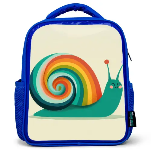 Slak - Regenboogschild - Groen Kinderrugzak - Blauw middel -3d