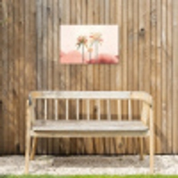 Palmbomen - Heuvels - Minimalistisch - Zachtroze Tuinposter op houten frame 2 cm dik klein -sfeer4
