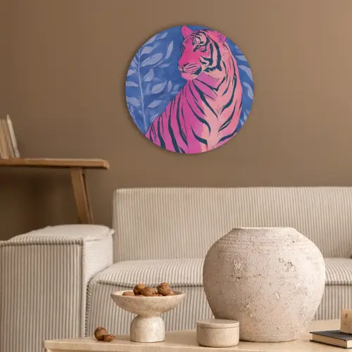 Tijger - Roze - Bladeren - Jungle Akoestische PET Vilt - Rond klein -sfeer1
